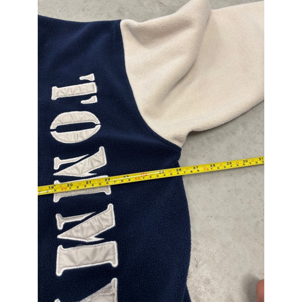 Vintage Tommy Jeans Fleece Rugby Shirt American Flag Denim Collar Large L 90s - Picture 5 of 6